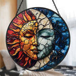 Mystical sun and moon face-2 stained glass suncatcher window hanging, suitable for home and garden decoration