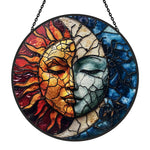 Mystical sun and moon face-2 stained glass suncatcher window hanging, suitable for home and garden decoration