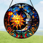 Mystical sun and moon stained glass suncatcher window hanging, suitable for home and garden decoration