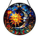 Mystical sun and moon stained glass suncatcher window hanging, suitable for home and garden decoration