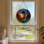 Mystical sun and moon stained glass suncatcher window hanging, suitable for home and garden decoration
