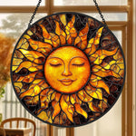 Mystical sun face stained glass suncatcher window hanging, suitable for home and garden decoration