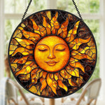 Mystical sun face stained glass suncatcher window hanging, suitable for home and garden decoration