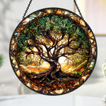 Mystical tree of life stained glass suncatcher window hanging, suitable for home and garden decoration