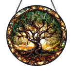 Mystical tree of life stained glass suncatcher window hanging, suitable for home and garden decoration