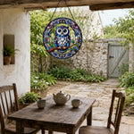 Mystical vibrant blue owl stained glass suncatcher window hanging, suitable for home and garden decoration