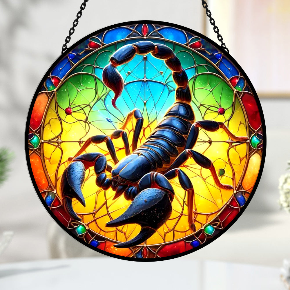 Mystical zodiac scorpio stained glass suncatcher window hanging, suitable for home and garden decoration