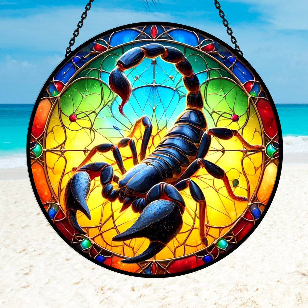 Mystical zodiac scorpio stained glass suncatcher window hanging, suitable for home and garden decoration
