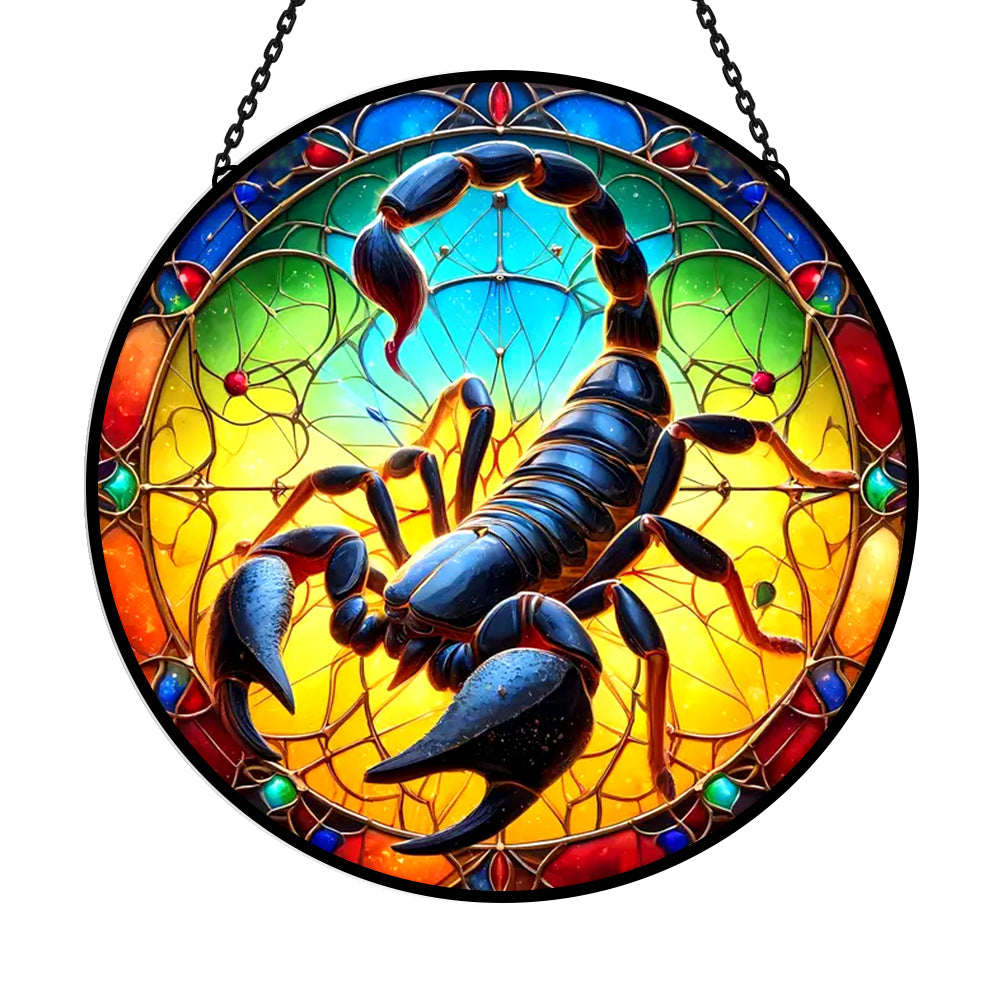 Mystical zodiac scorpio stained glass suncatcher window hanging, suitable for home and garden decoration
