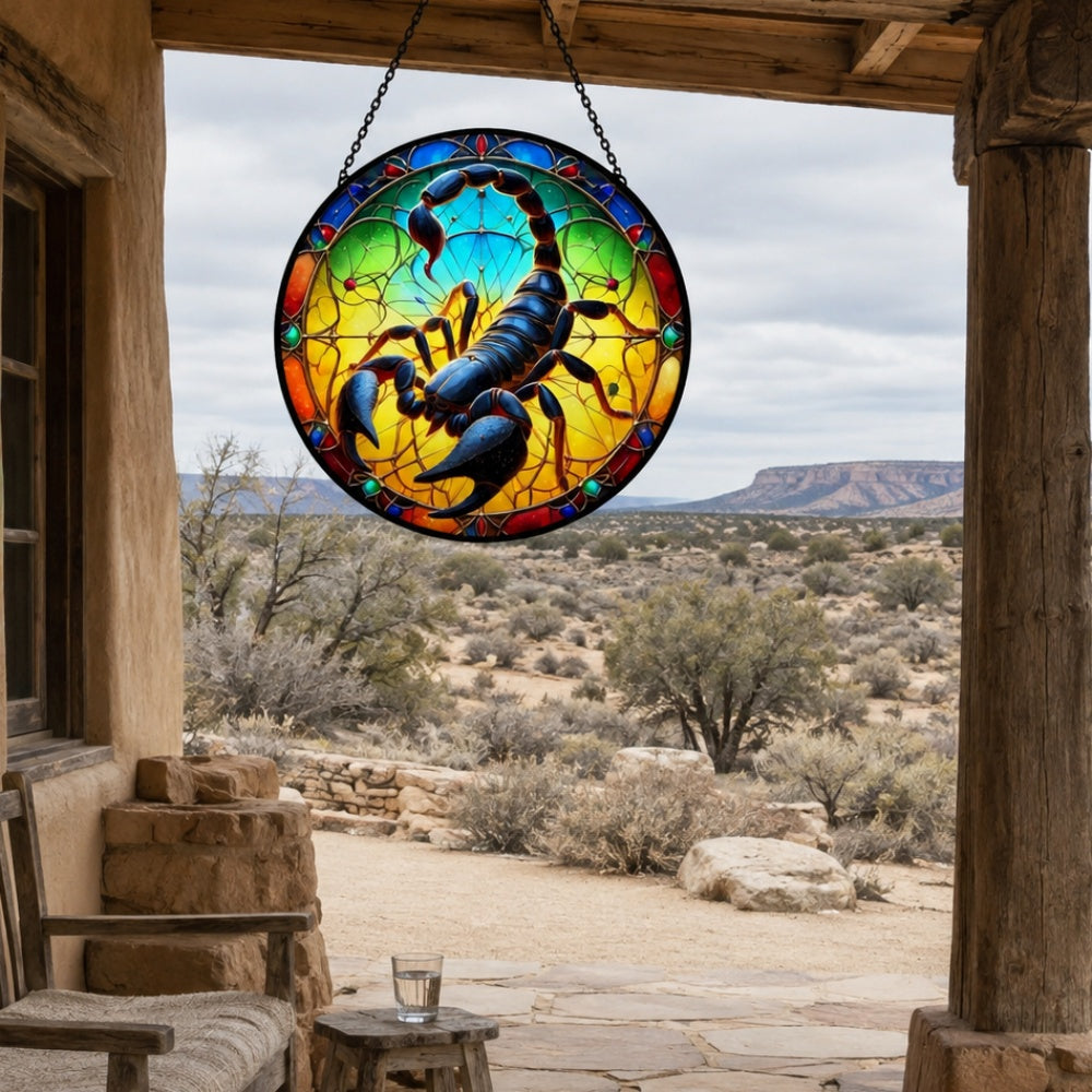 Mystical zodiac scorpio stained glass suncatcher window hanging, suitable for home and garden decoration