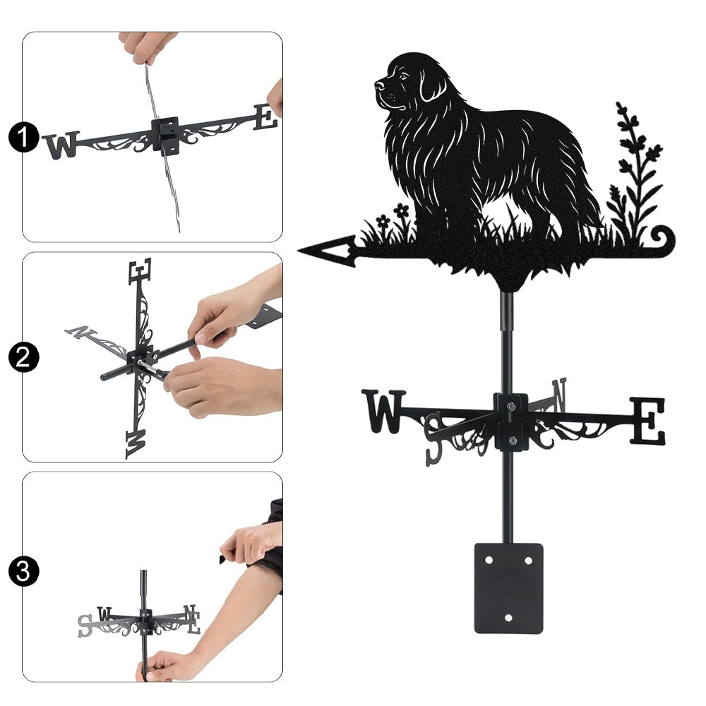 Newfoundland metal weather vane with directional arrows and mounting rod, outdoor roof and garden decoration