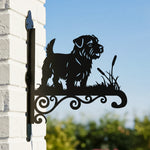 Norfolk terrier metal hanging basket bracket mounted on outdoor wall for plant decoration