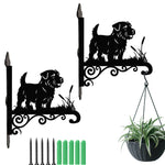 Norfolk terrier metal hanging basket bracket mounted on outdoor wall for plant decoration