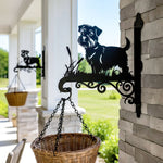 Norfolk terrier metal hanging basket bracket mounted on outdoor wall for plant decoration