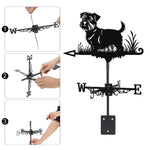 Norfolk terrier metal weather vane with directional arrows and mounting rod, outdoor roof and garden decoration