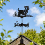 Norfolk terrier metal weather vane with directional arrows and mounting rod, outdoor roof and garden decoration