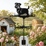 Norfolk terrier metal weather vane with directional arrows and mounting rod, outdoor roof and garden decoration