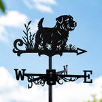 Norfolk terrier metal weather vane with directional arrows and mounting rod, outdoor roof and garden decoration