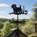 Norfolk terrier metal weather vane with directional arrows and mounting rod, outdoor roof and garden decoration