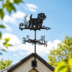 Norfolk terrier metal weather vane with directional arrows and mounting rod, outdoor roof and garden decoration