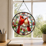 Northern cardinal couple stained glass suncatcher window hanging, suitable for home and garden decoration