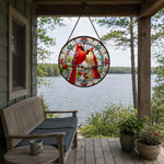 Northern cardinal couple stained glass suncatcher window hanging, suitable for home and garden decoration