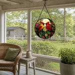 Northern cardinal couple with flower stained glass suncatcher window hanging, suitable for home and garden decoration