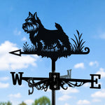 Norwich terrier metal weather vane with directional arrows and mounting rod, outdoor roof and garden decoration