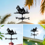 Norwich terrier metal weather vane with directional arrows and mounting rod, outdoor roof and garden decoration