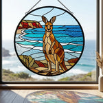 Ocean kangaroo landscape stained glass suncatcher window hanging, suitable for home and garden decoration