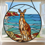 Ocean kangaroo landscape stained glass suncatcher window hanging, suitable for home and garden decoration