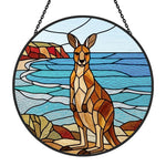 Ocean kangaroo landscape stained glass suncatcher window hanging, suitable for home and garden decoration