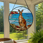 Ocean kangaroo landscape stained glass suncatcher window hanging, suitable for home and garden decoration