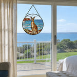 Ocean kangaroo landscape stained glass suncatcher window hanging, suitable for home and garden decoration