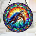 Ocean sea turtle stained glass suncatcher window hanging, suitable for home and garden decoration