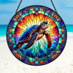 Ocean sea turtle stained glass suncatcher window hanging, suitable for home and garden decoration