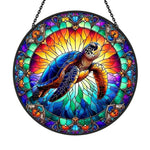 Ocean sea turtle stained glass suncatcher window hanging, suitable for home and garden decoration