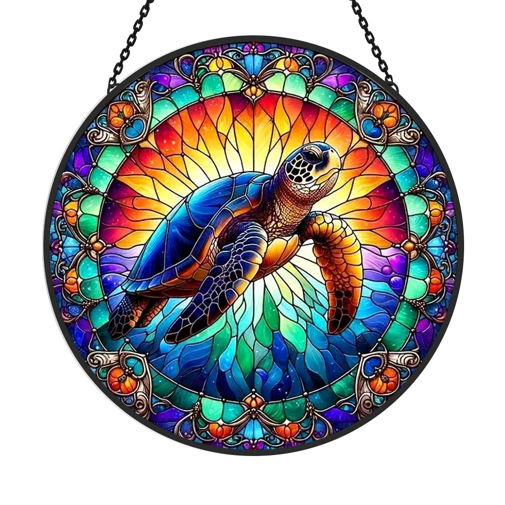 Ocean sea turtle stained glass suncatcher window hanging, suitable for home and garden decoration