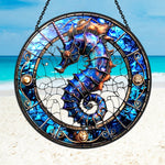 Ocean seahorse unicorn stained glass suncatcher window hanging, suitable for home and garden decoration