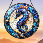 Ocean seahorse unicorn stained glass suncatcher window hanging, suitable for home and garden decoration