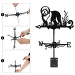 Old english sheepdog metal weather vane with directional arrows and mounting rod, outdoor roof and garden decoration