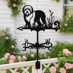 Old english sheepdog metal weather vane with directional arrows and mounting rod, outdoor roof and garden decoration