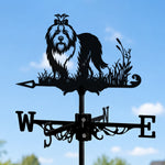 Old english sheepdog metal weather vane with directional arrows and mounting rod, outdoor roof and garden decoration
