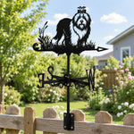 Old english sheepdog metal weather vane with directional arrows and mounting rod, outdoor roof and garden decoration