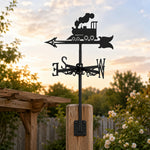 Old school locomotive metal weather vane with directional arrows and mounting rod, outdoor roof and garden decoration