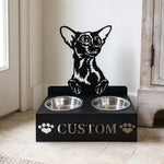 Personalized oriental shorthair cat metal cat bowl stand with custom name cutout and two removable feeding bowls