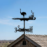 Ostrich metal weather vane with directional arrows and mounting rod, outdoor roof and garden decoration