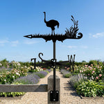 Ostrich metal weather vane with directional arrows and mounting rod, outdoor roof and garden decoration
