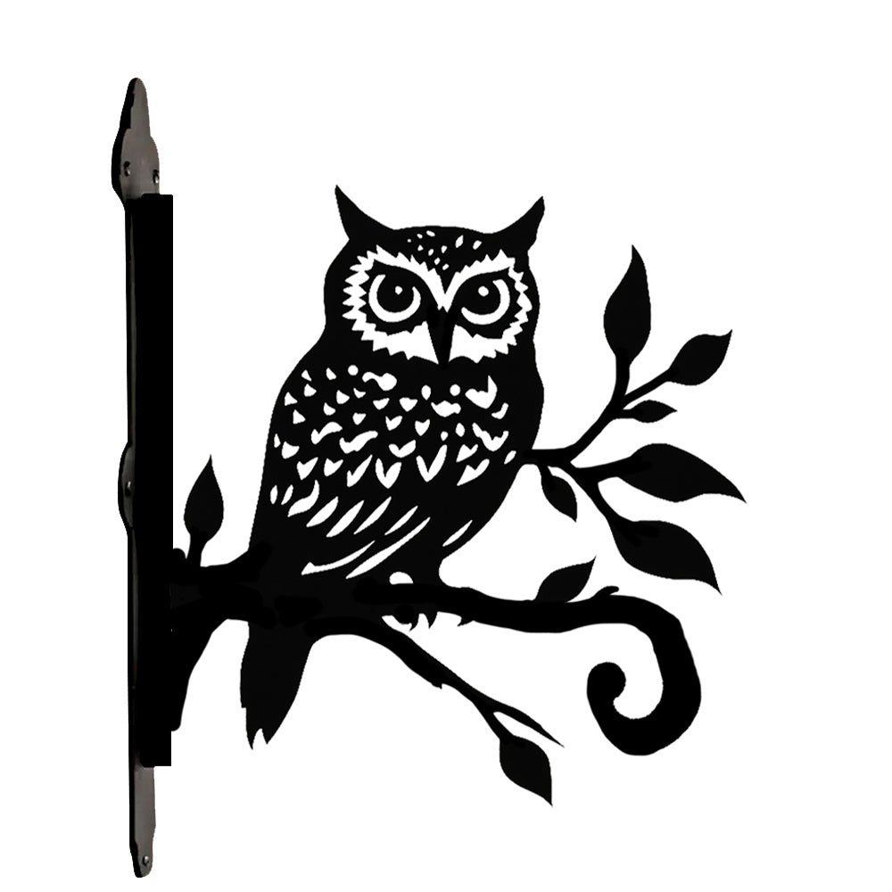 Owl branch metal hanging basket bracket mounted on outdoor wall for plant decoration