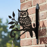 Owl branch metal hanging basket bracket mounted on outdoor wall for plant decoration